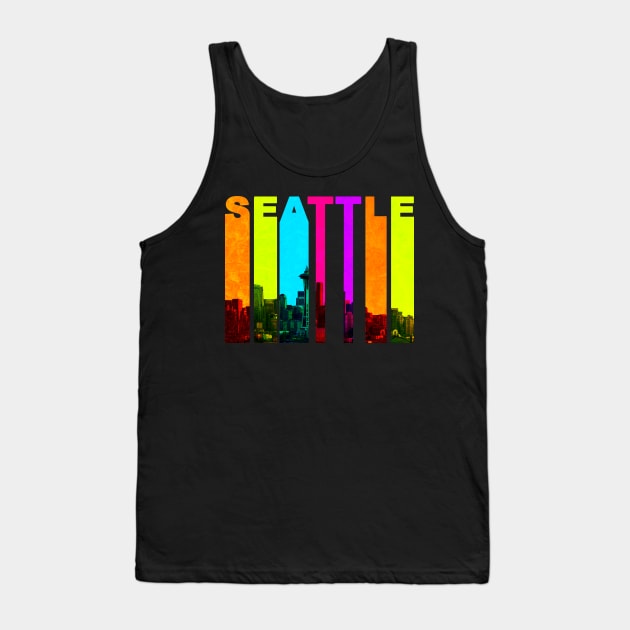 Retro Seattle Washington Cityscape Skyline Tank Top by phughes1980